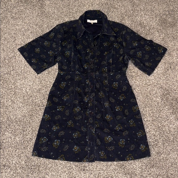 SEA  Briar Corduroy Short Sleeve Button Down Dress in Navy - Picture 6 of 9